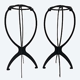 wig stand holder- 2 pack portable durable plastic folding wig holder hairpieces display tool stable wig stand dryer wig hanger, travel wig stands, black (black