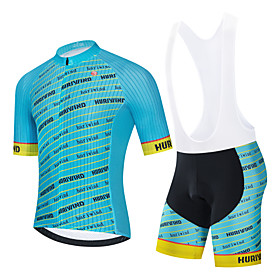 21Grams Men's Short Sleeve Cycling Jersey with Bib Shorts Cycling Jersey with Shorts Summer Polyester Black Blue BlackWhite Stripes Bike Clothing Suit 3D Pad Q