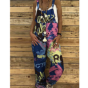 Women's Basic Breathable Outdoor Casual Going out Pants Overalls Pants Print Full Length Patchwork Print Blue Red Army Green