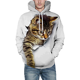 Homme Sweat-shirt à capuche Chat Graphique 3D Poche avant Capuche du quotidien 3D effet Motifs 3D Pulls Capuche Pulls molletonnés Manches Longues 1# 2# 3#