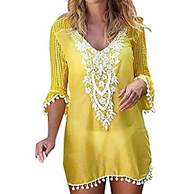 women's bathing suit cover up for beach pool swimwear crochet dress yellow
