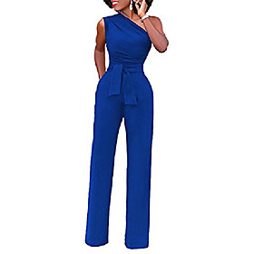 Women's Casual Daily Wear 2021 White Blue Red Jumpsuit Solid Color