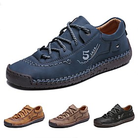 Men's Sneakers Drive Shoes Hand Stitching Daily Outdoor Walking Shoes Cowhide Handmade Non-slipping Black Yellow Blue Fall