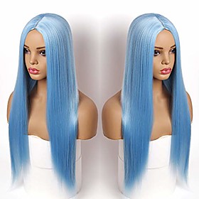 blue wigs for women long straight synthetic azrue cosplay party wigs for fashion girl 24 inch heat resistant blue halloween hair wigs