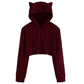 Femme Sweat à capuche Sweat court Plein Haut Découpé Oreille de chat du quotidien Actif Décontractée Pulls Capuche Pulls molletonnés Noir Vert Véronèse Rouge