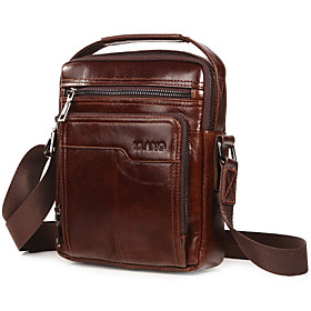 Men's Bags Leather Shoulder Messenger Bag Crossbody Bag Solid Color Daily MessengerBag Dark Brown Red Brown Black