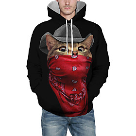 Men's Pullover Hoodie Sweatshirt Cat Graphic 3D Front Pocket Hooded Daily 3D Print 3D Print Hoodies Sweatshirts  Long Sleeve Black