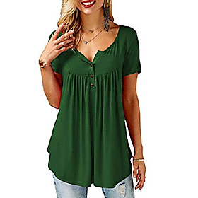 women's shirts casual cotton blouse short sleeve ruffle button up tunic tops green 2xl