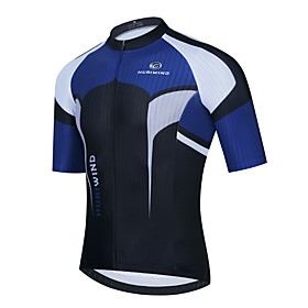 21Grams Men's Short Sleeve Cycling Jersey Summer Polyester Dark Blue Bike Jersey Top Mountain Bike MTB Road Bike Cycling Quick Dry Breathable Reflective Strips
