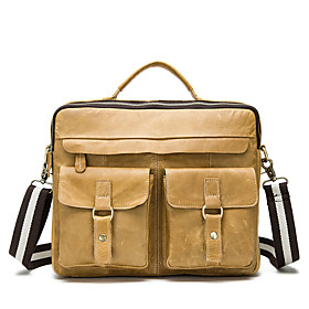 Men's Bags PU Leather Shoulder Messenger Bag Laptop Bag Briefcase Zipper Plain Daily Office  Career Handbags Black Yellow Gray