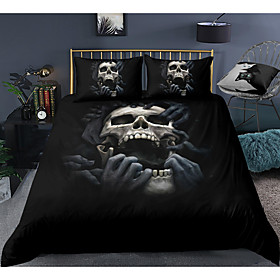 Skull Series Horrible Skull Print 3-Piece Duvet Cover Set Hotel Bedding Sets Comforter Cover with Soft Lightweight Microfiber For Room Decoration(Include 1 Duv