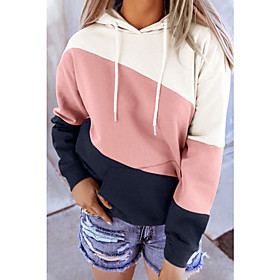 Femme Sweat à capuche Sweat Bloc de couleur du quotidien basique Pulls Capuche Pulls molletonnés Ample Rose Claire Gris Bleu clair