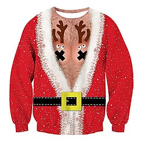 Men's Pullover Sweatshirt Cartoon 3D Ugly Christmas Round Neck Christmas 3D Print Casual Christmas Hoodies Sweatshirts  Long Sleeve Red