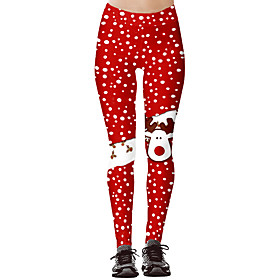 Women's High Waist Yoga Pants Leggings Tummy Control Butt Lift Breathable Christmas Red / Green Red Dark Red Spandex Yoga Fitness Gym Workout Winter Sports Act