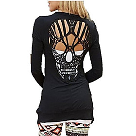 women's funny skull hollow-out long sleeve thin style cardigan coats womens jackets m