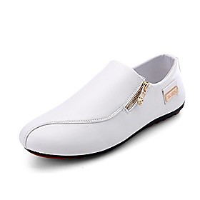 men's loafer and slip on walking driving shoes leather upper outdoor casual shoes white