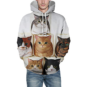 Men's Pullover Hoodie Sweatshirt Animal Patterned Graphic 3D Front Pocket Hooded Daily 3D Print 3D Print Hoodies Sweatshirts  Long Sleeve Light gray