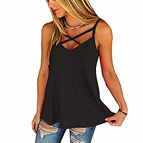 womens flowy tank tops summer sexy v neck spaghetti strap criss cross casual sleeveless cami shirts (black, x-large)