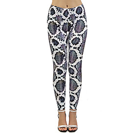 Women's Sporty Comfort Sports Gym Yoga Leggings Pants Patterned Snake Print Ankle-Length Print Dark Gray