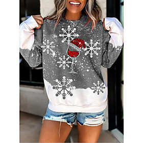 Women's Pullover Sweatshirt Graphic Christmas Casual Hoodies Sweatshirts  Loose Gray Red