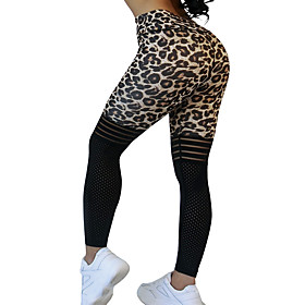 Women's Sporty Comfort Sports Gym Yoga Leggings Pants Polka Dot Striped Leopard Ankle-Length Patchwork Print Black
