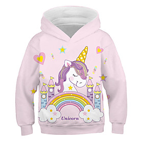 Sweat à capuche et Sweat Hauts Fille Enfants Manches Longues Licorne 3D effet à imprimé arc-en-ciel Cœur Sportif Rose Claire Enfants Hauts Actif Le style migno