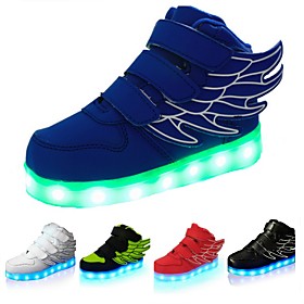 Boys' Sneakers LED LED Shoes USB Charging PU Wings Shoes Little Kids(4-7ys) Big Kids(7years ) Casual Outdoor Magic Tape LED Luminous White Black Red Fall Sprin