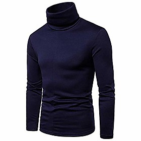 men's turtleneck long sleeve solid casual t-shirts fleece knitted thermal pullover (navy, tag xl)