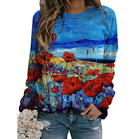 Femme Sweat à capuche Sweat-shirt Floral Graphique Paysage du quotidien 3D effet Décontractée Pulls Capuche Pulls molletonnés Ample Vert Bleu Violet