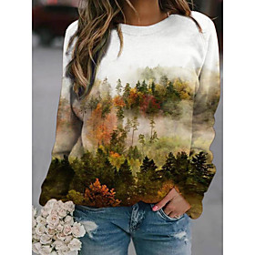 Femme Sweat à capuche Sweat-shirt Graphique Paysage du quotidien basique Décontractée Pulls Capuche Pulls molletonnés Blanche