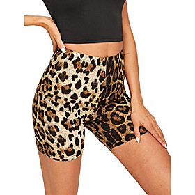 women's leopard snakeskin print biker shorts, leopard, size large