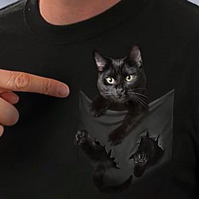 Women's 3D Cat T shirt Cat 3D Graphic Prints Print Round Neck Basic Tops White Black