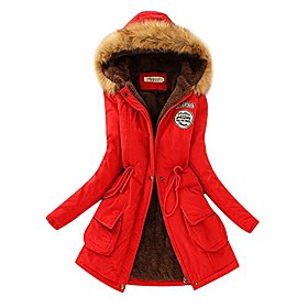 womens winter hooded warm coats parkas faux fur cotton jackets long sleeve with pockets red l