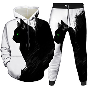 Men's 3D Hoodies Set Graphic 3D 2 Piece Hooded Daily 3D Print Casual Hoodies Sweatshirts  Long Sleeve Gray Green White
