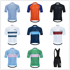 Women's Men's Short Sleeve Cycling Jersey with Bib Shorts Summer Lycra Polyester Red and White PinkGreen BlueOrange Stripes Solid Color Bike Clothing Suit 3D P