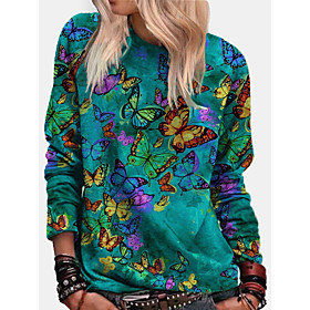 Femme Sweat à capuche Sweat-shirt Graphique Papillon Paysage Imprimer du quotidien Autres imprimés basique Décontractée Pulls Capuche Pulls molletonnés Bleu Ve