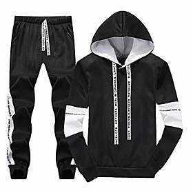 men hoodies set autumn tracksuit mens set sports two piece hoodie pant male suit 738 black xxl