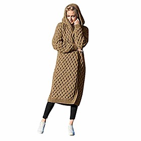 oversized loose fit long knitted sweater coat warm winter open front hooded cardigans brown