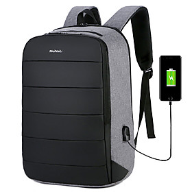 Unisex Oxford Cloth Laptop Bag School Bag Rucksack Large Capacity Waterproof Zipper Solid Color Daily Backpack Black Gray