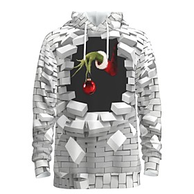 Men's Pullover Hoodie Sweatshirt Print Graphic 3D Front Pocket Hooded Christmas Daily 3D Print 3D Print Christmas Hoodies Sweatshirts  Long Sleeve White