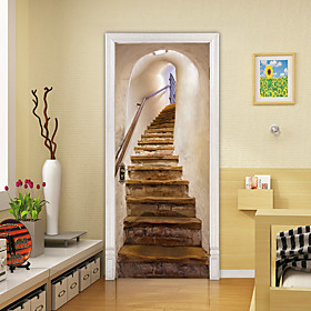 3D Stair Door Self-adhesive Creative Door Stickers Living Room Decoration Home Waterproof Wall Stickers