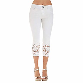 women's stretchy denim capri lace jeans high waist skinny jeggings tights bermuda shorts leggings pants