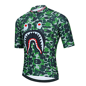 21Grams Men's Short Sleeve Cycling Jersey Summer Polyester Green Animal Bike Jersey Top Mountain Bike MTB Road Bike Cycling Quick Dry Breathable Reflective Str