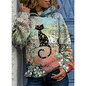 Femme Sweat à capuche Sweat Chat À motifs d'animaux Graphique du quotidien basique Décontractée Pulls Capuche Pulls molletonnés Jaune Fuchsia Rose