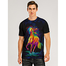 Men's T shirt 3D Print Graphic 3D Animal Print Short Sleeve Daily Tops Round Neck Rainbow