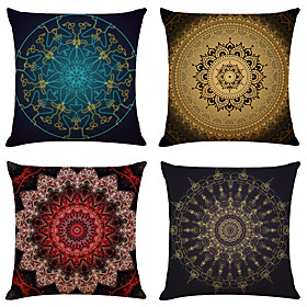 Cushion Cover 4PCS Linen Soft Mandala Square Throw Pillow Cover Cushion Case Pillowcase for Sofa Bedroom Superior Quality Machine Washable Outdoor Cushion for