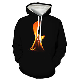 Men's Pullover Hoodie Sweatshirt Graphic 3D Flame Front Pocket Hooded Daily 3D Print 3D Print Casual Hoodies Sweatshirts  Long Sleeve Black