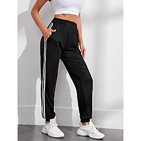 Women's Sweatpants Joggers Jogger Pants Athletic Bottoms Nylon Gym Workout Running Jogging Training Exercise Thermal Warm Breathable Soft Sport Stripes Black /