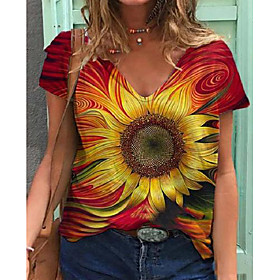 Women's Plus Size Tops T shirt Floral Graphic Print Short Sleeve V Neck Big Size / Loose