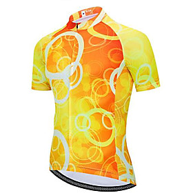 21Grams Men's Short Sleeve Cycling Jersey Summer Polyester Yellow Bike Jersey Top Mountain Bike MTB Road Bike Cycling UV Resistant Quick Dry Sports Clothing Ap